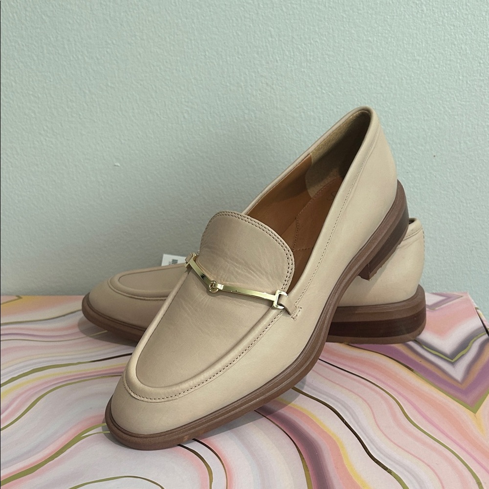 SARTO By Franco Sarto Beige Leather Loafers with Gold Accent- New with Tags